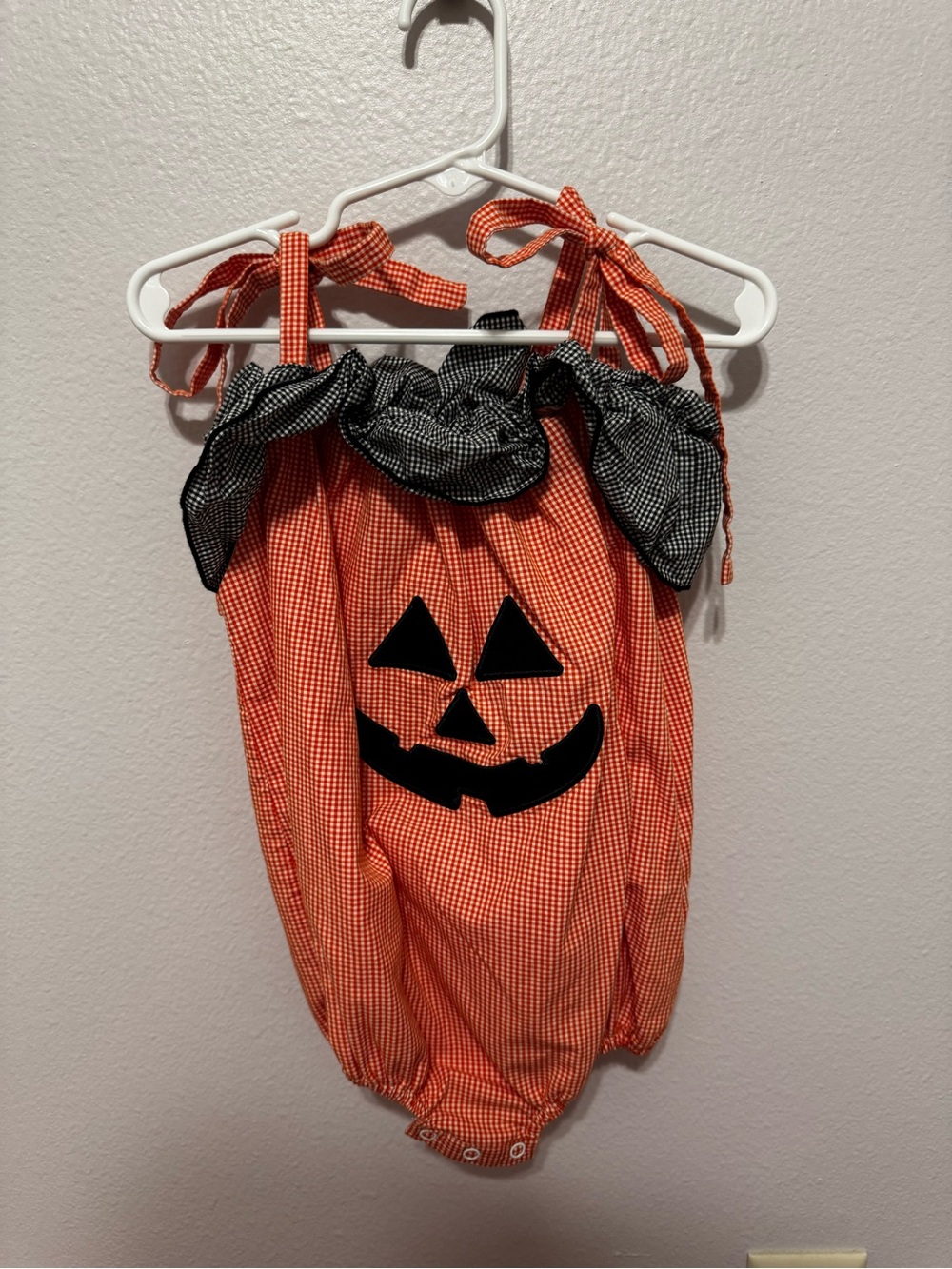 18M Orange Pumpkin Romper with Black Ruffle Collar